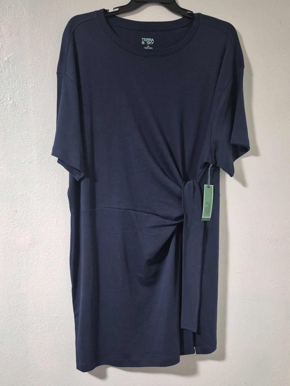 Terra & Sky Women's Plus  Navy Front Twist Tie Dress